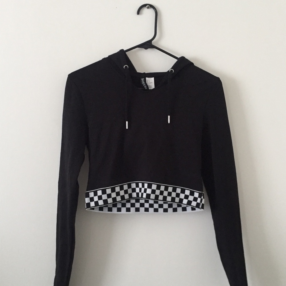 H&M Black & Checkered Crop Hoodie